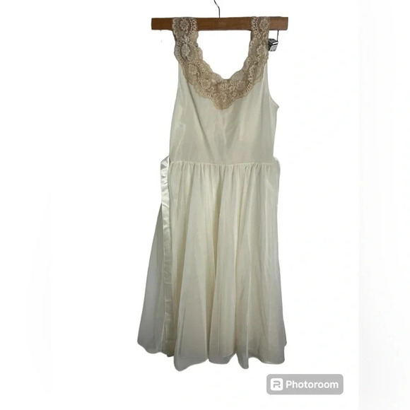 Vintage 50s Slip Cream Sheer Ivory Lace Vintage Lingerie Slip Size 32 - Picture 6 of 8